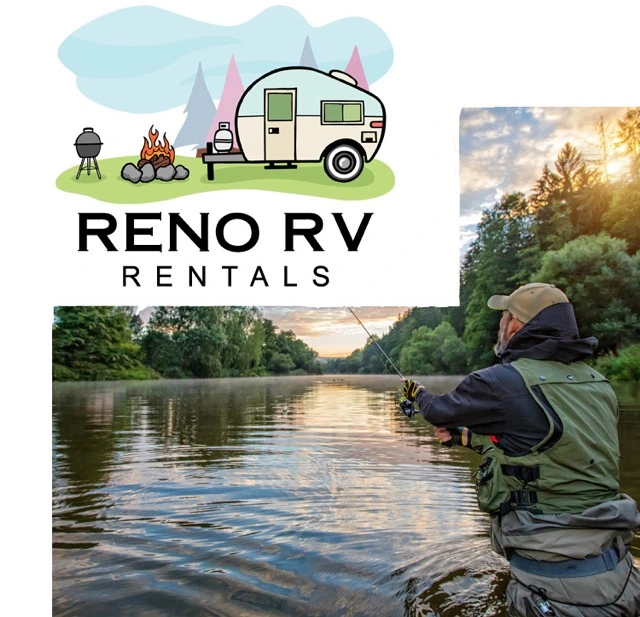 Reno Rv Rentals logo with image of fishing